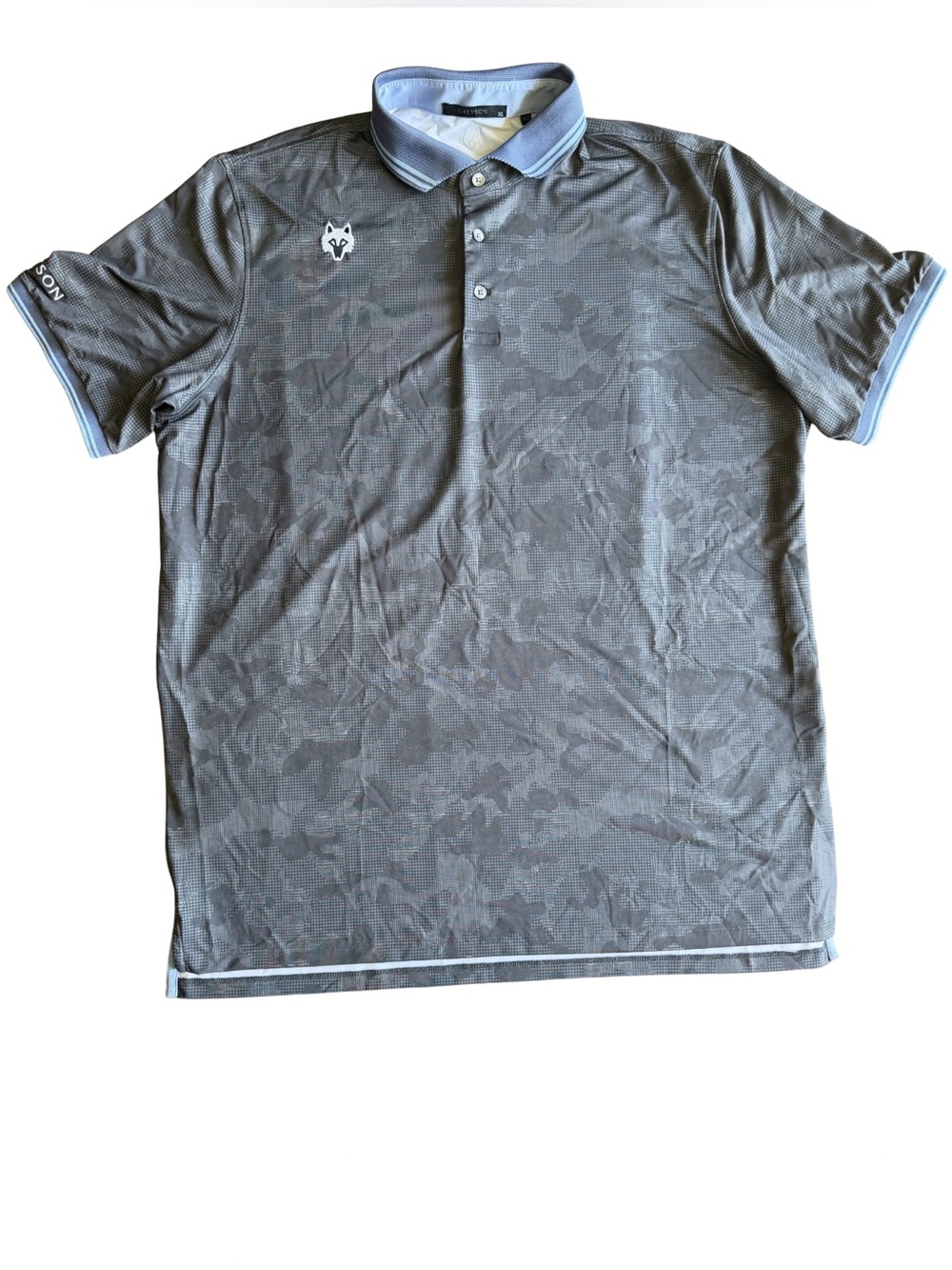 Greyson Clothiers Performance Golf Polo XL Gray Camo Houndstooth Wolf EUC